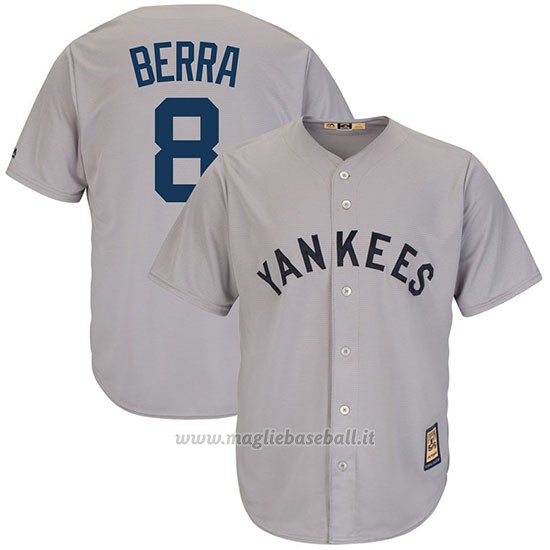 Maglia Baseball Uomo New York Yankees Yogi Berra Grigio Cooperstown Collezione